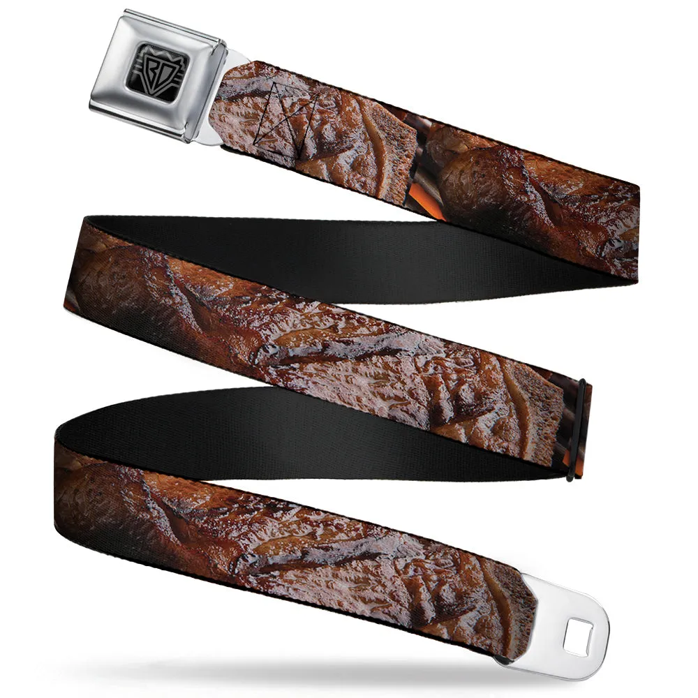 BD Wings Logo CLOSE-UP Full Color Black Silver Seatbelt Belt - Vivid Grilled Steak Webbing