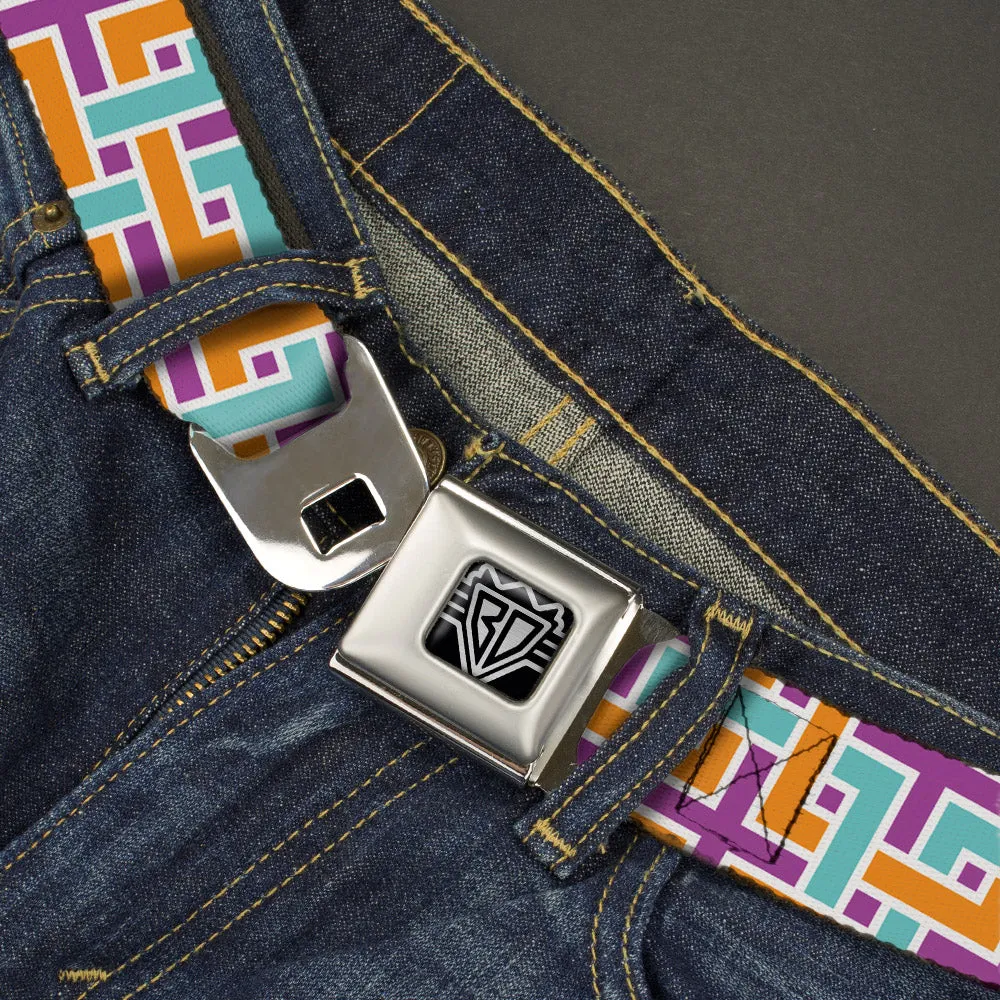 BD Wings Logo CLOSE-UP Full Color Black Silver Seatbelt Belt - Weave CLOSE-UP White/Pink/Orange/Aqua Webbing