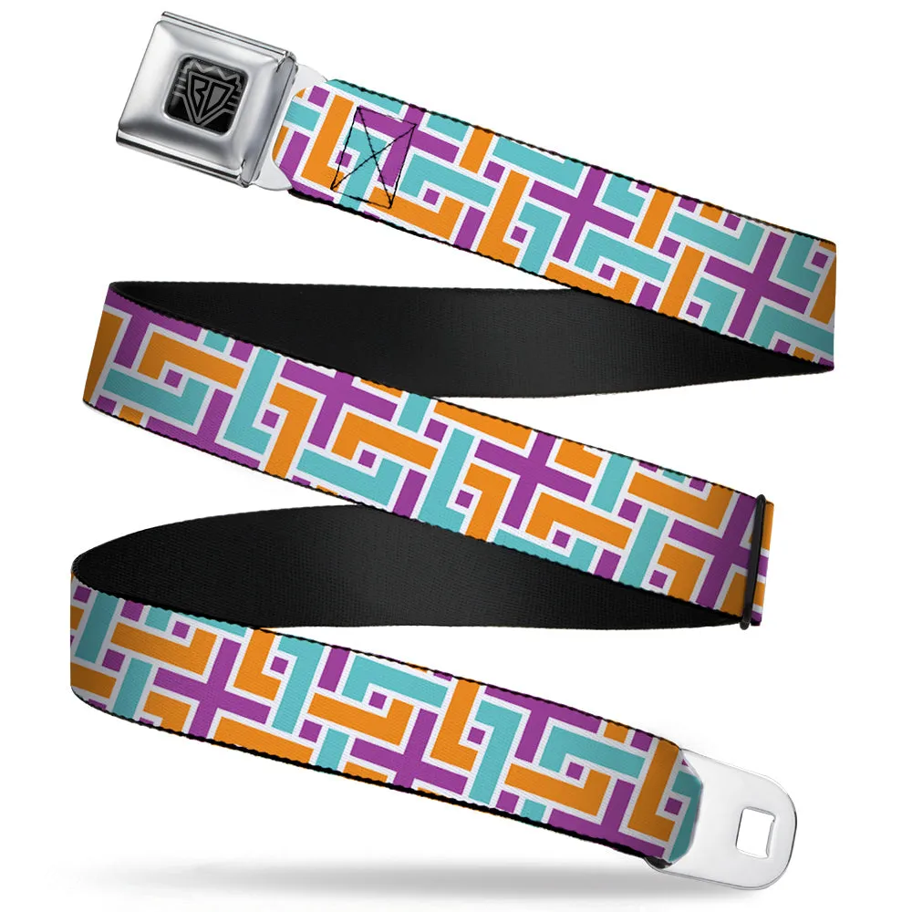 BD Wings Logo CLOSE-UP Full Color Black Silver Seatbelt Belt - Weave CLOSE-UP White/Pink/Orange/Aqua Webbing