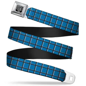 BD Wings Logo CLOSE-UP Full Color Black Silver Seatbelt Belt - Wire Grid Turquoise/Gray/White Webbing