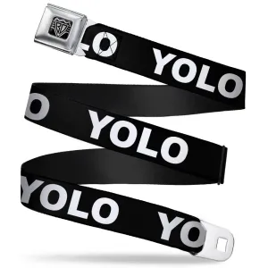 BD Wings Logo CLOSE-UP Full Color Black Silver Seatbelt Belt - YOLO Black/White Webbing