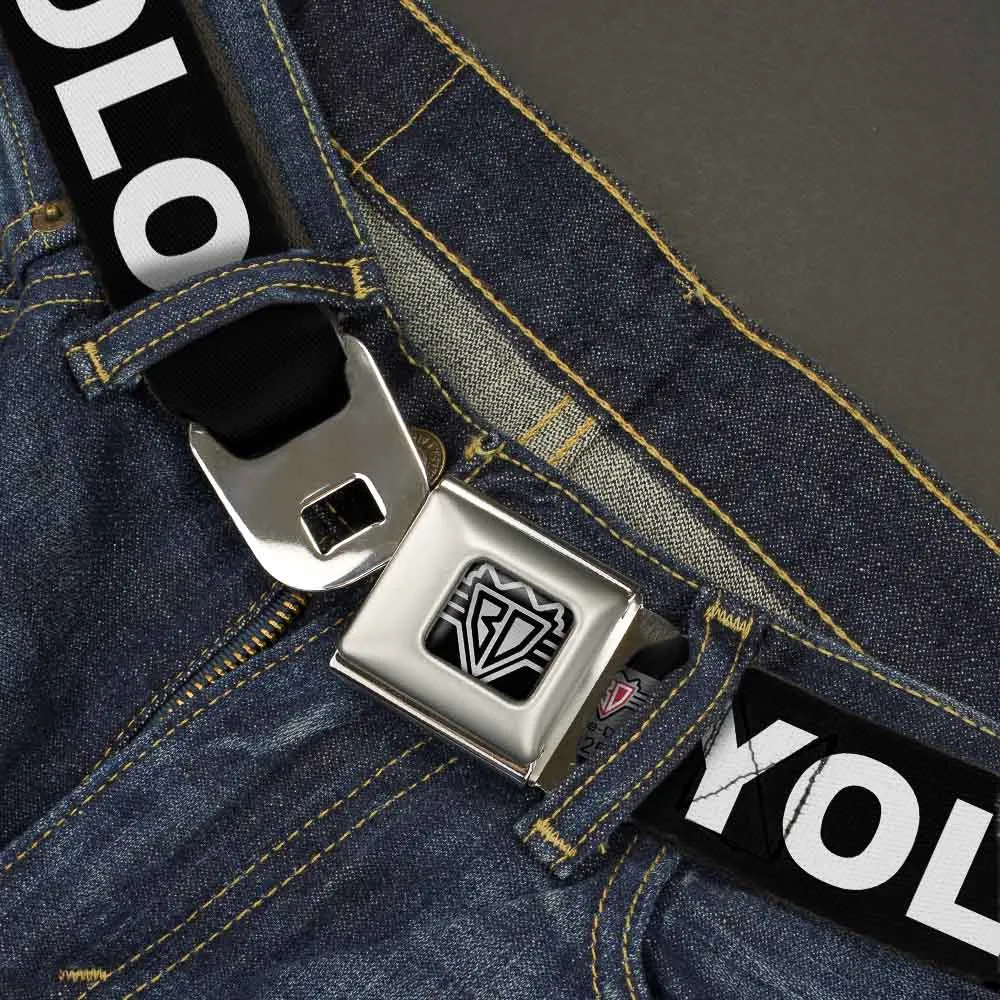 BD Wings Logo CLOSE-UP Full Color Black Silver Seatbelt Belt - YOLO Black/White Webbing