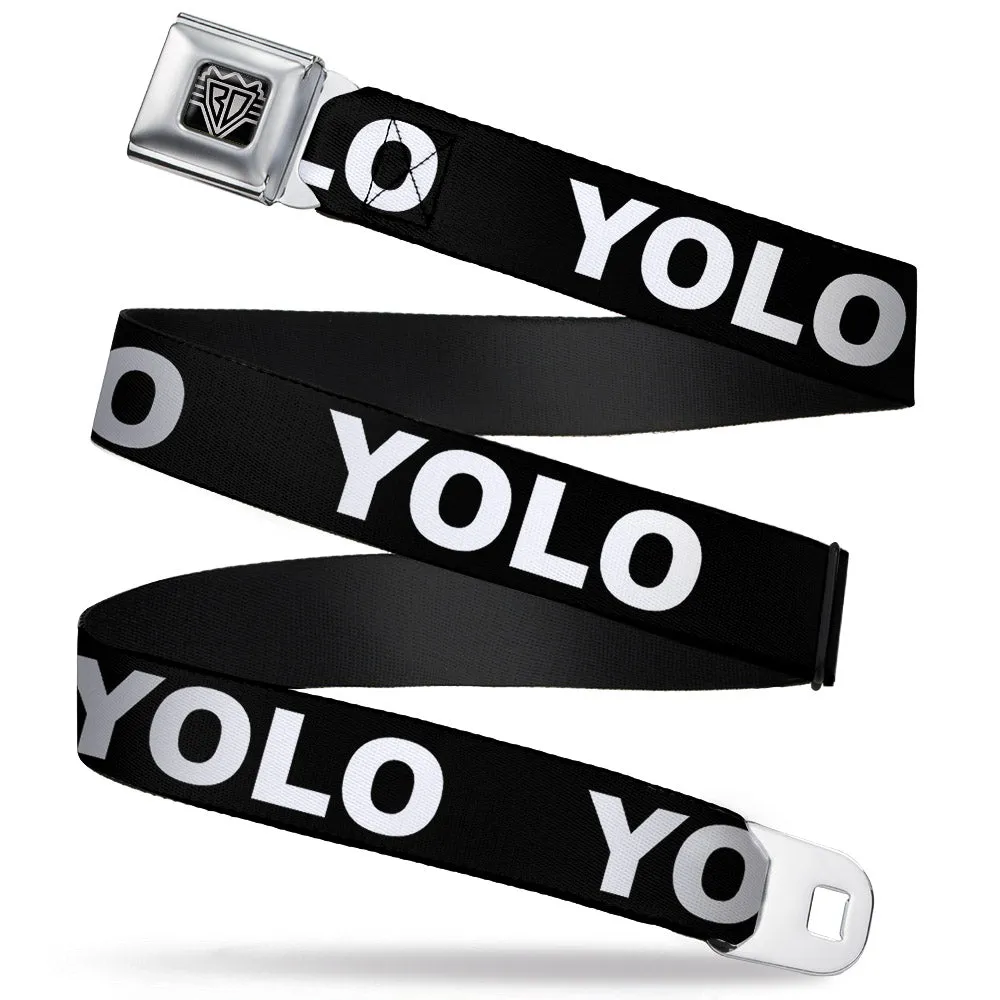BD Wings Logo CLOSE-UP Full Color Black Silver Seatbelt Belt - YOLO Black/White Webbing