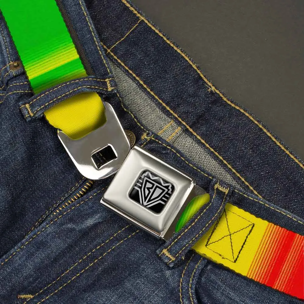 BD Wings Logo CLOSE-UP Full Color Black Silver Seatbelt Belt - Zarape4 Vertical Rasta Webbing