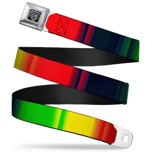 BD Wings Logo CLOSE-UP Full Color Black Silver Seatbelt Belt - Zarape4 Vertical Rasta Webbing