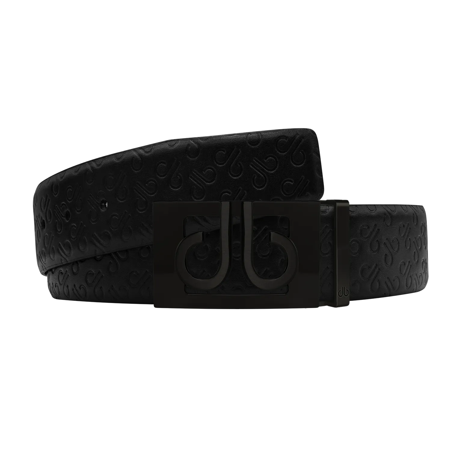 Black Db Icon Pattern Embossed Leather Belt With Black Db Classic Thru Buckle