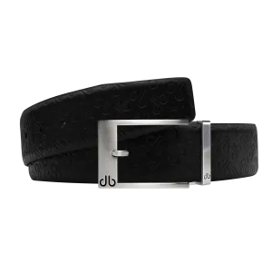 Black Db Icon Pattern Embossed Leather Belt With Silver Classic Prong Buckle