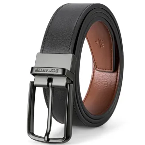 BOSTANTEN Belt Men Leather Reversible Belts for Men 1 3/8" for Casual Golf Dress Pants, Two-in-One Belt Gift