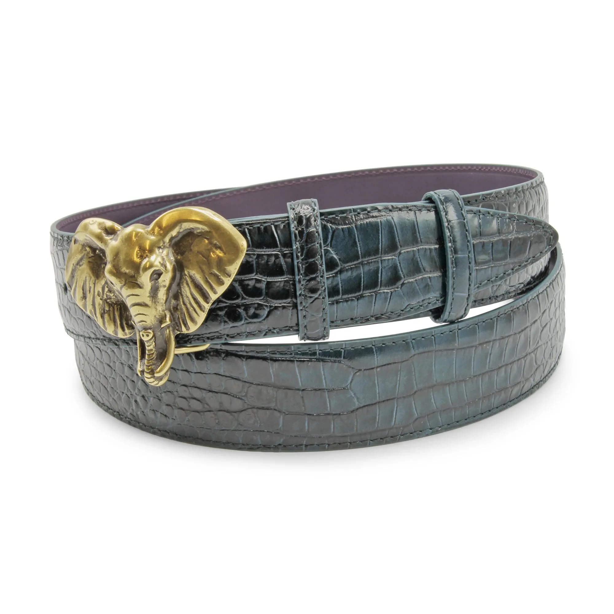 Bottle Green Brush Off Effect Mock Croc Elephant Belt