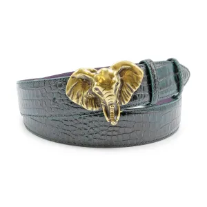 Bottle Green Brush Off Effect Mock Croc Elephant Belt