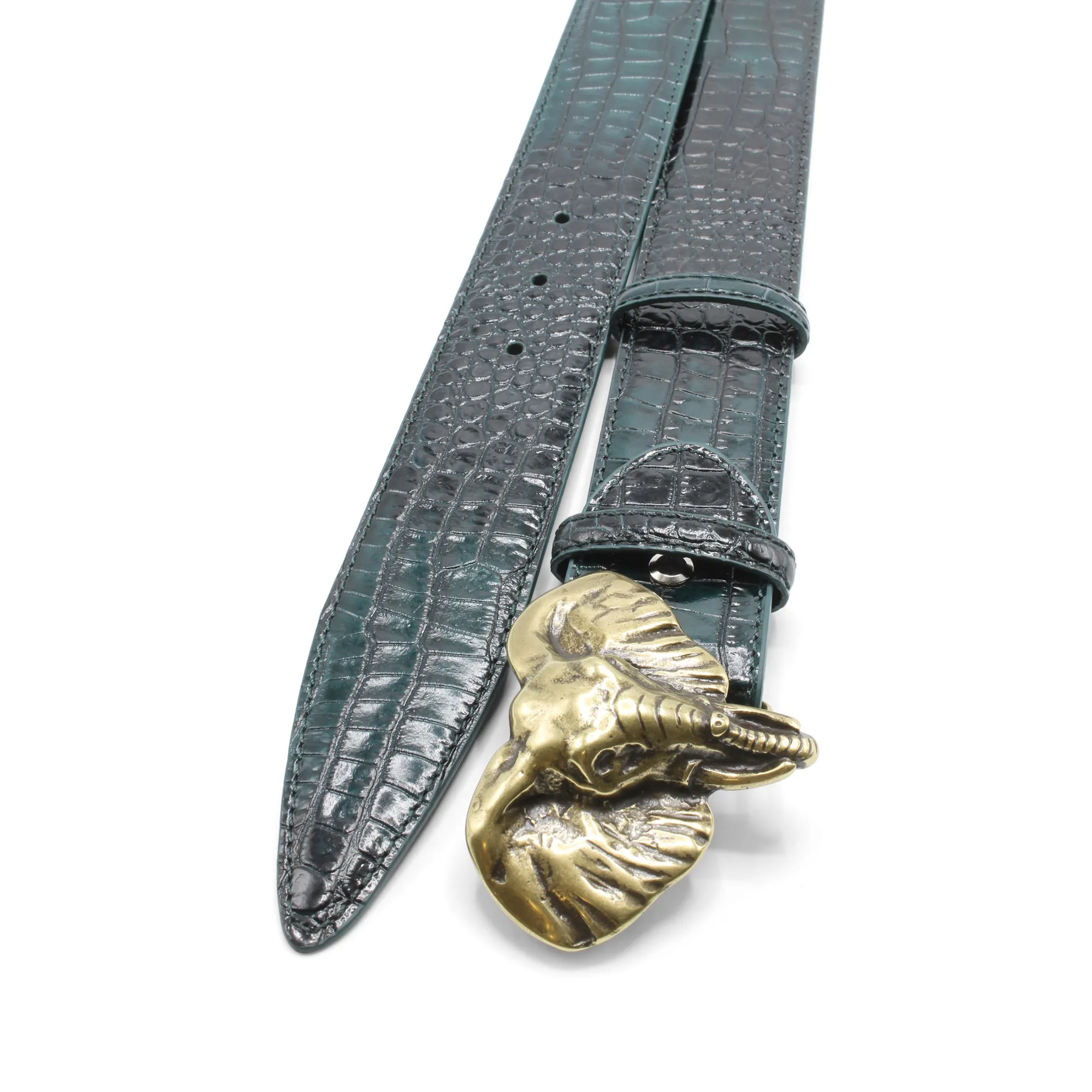 Bottle Green Brush Off Effect Mock Croc Elephant Belt