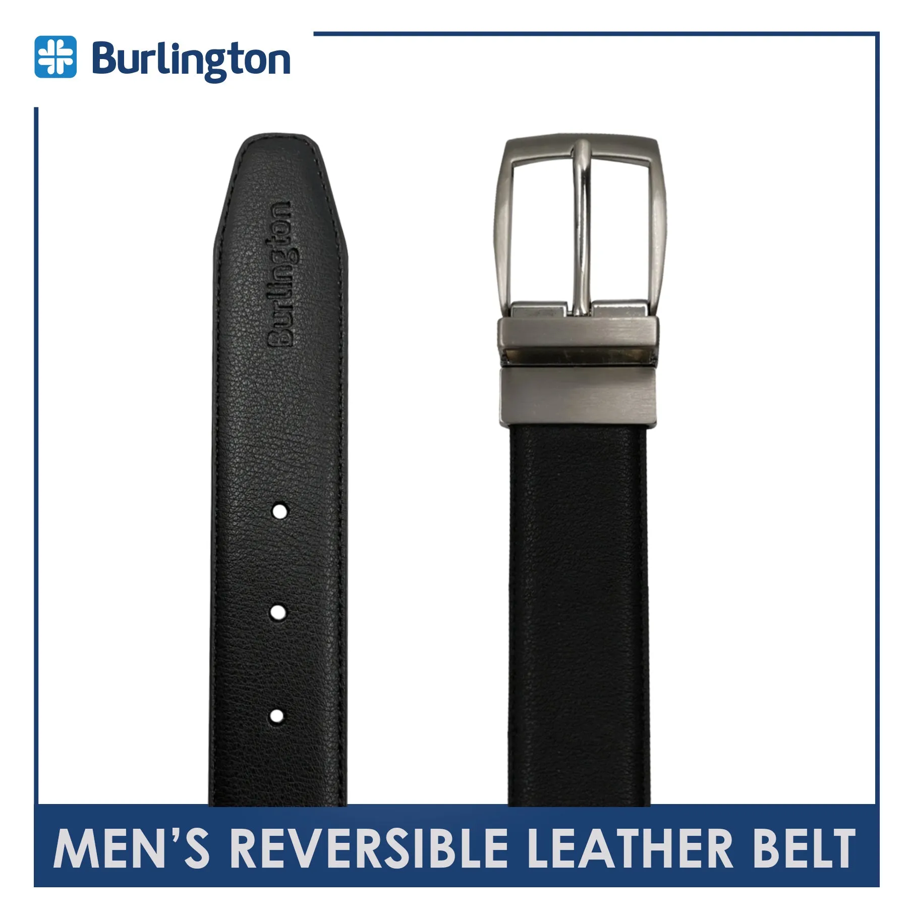 Burlington Men's Reversible Buckle Cowhide Genuine Leather Formal belt 1 piece (size 34 - 42 inches) JMBLC0205