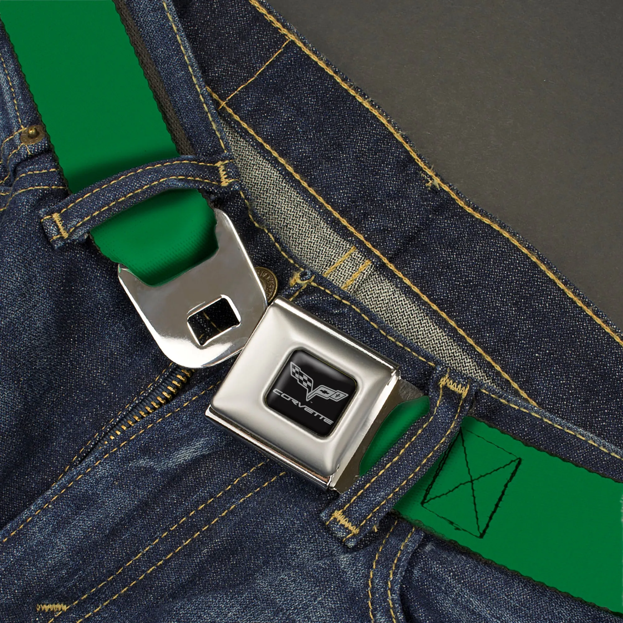 C6 Seatbelt Belt - Green Webbing