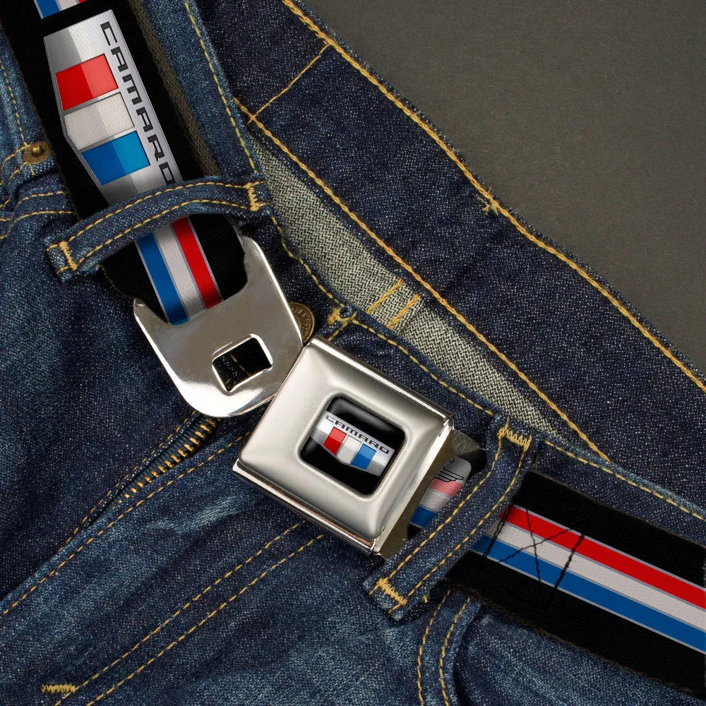CAMARO Six Badge Full Color Black Silver Red White Blue Seatbelt Belt - CAMARO Six Badge/Stripe Black/Silver/Red/White/Blue Webbing