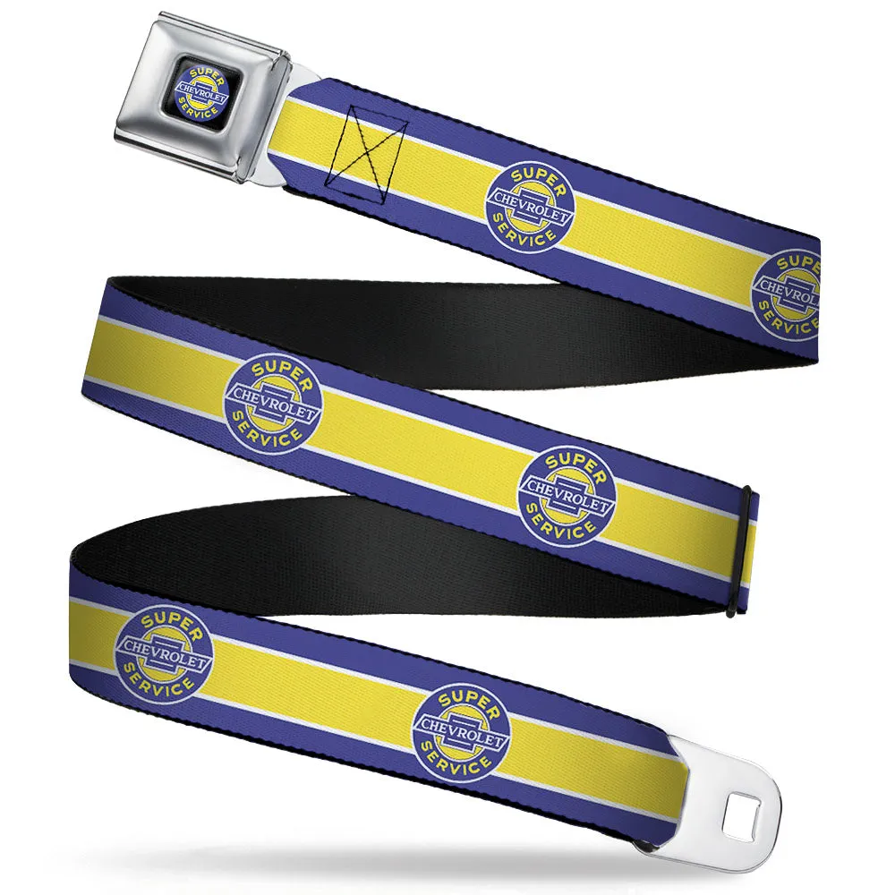 CHEVROLET SUPER SERVICE Logo Black Blue Yellow White Seatbelt Belt - CHEVROLET SUPER SERVICE Logo/Stripe Blue/White/Yellow Webbing