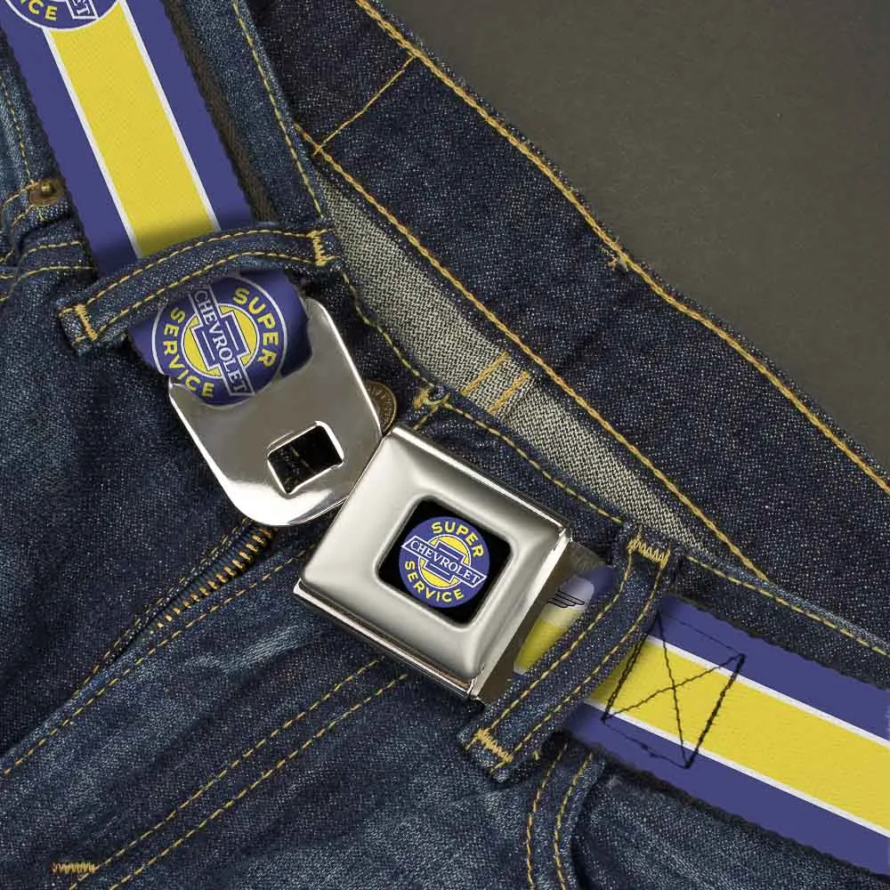 CHEVROLET SUPER SERVICE Logo Black Blue Yellow White Seatbelt Belt - CHEVROLET SUPER SERVICE Logo/Stripe Blue/White/Yellow Webbing