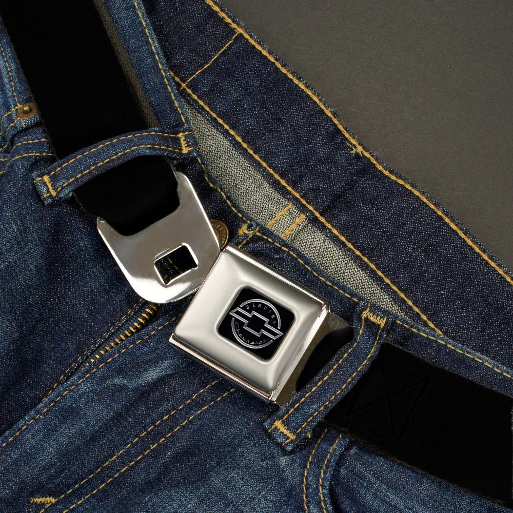Chevy Seatbelt Belt - Vintage CHEVROLET Bowtie Black/Charcoal (1934 logo) Webbing