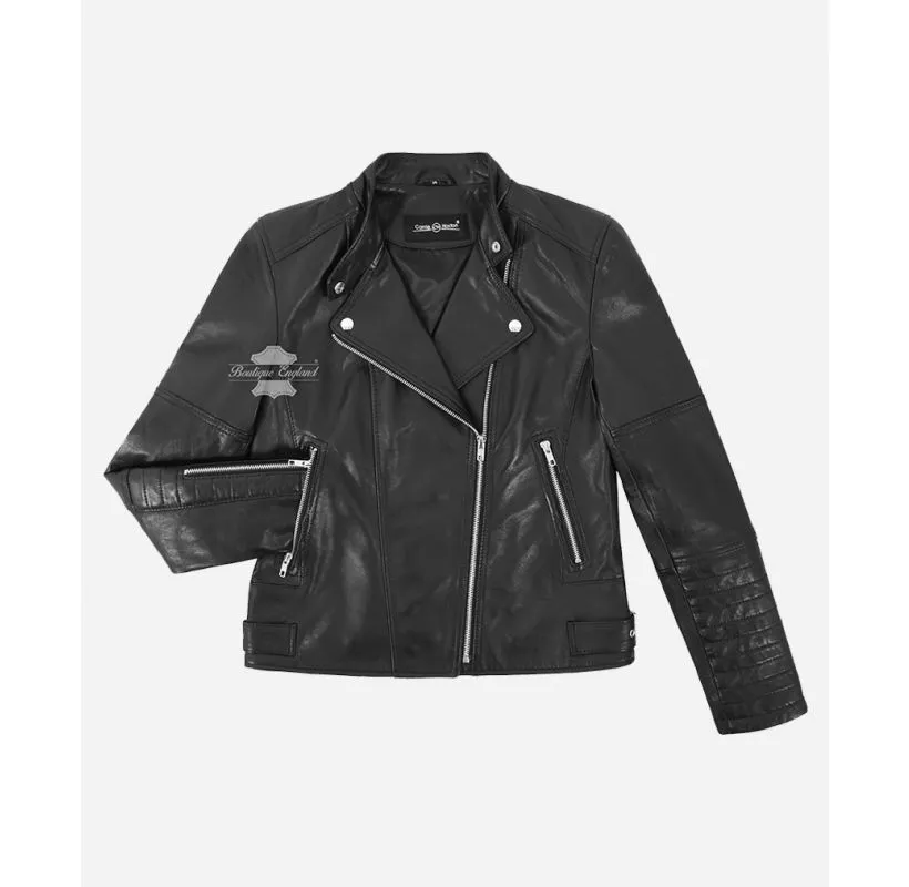 CHIC Ladies Biker Leather Jacket Lapel Collar Black Leather Jacket