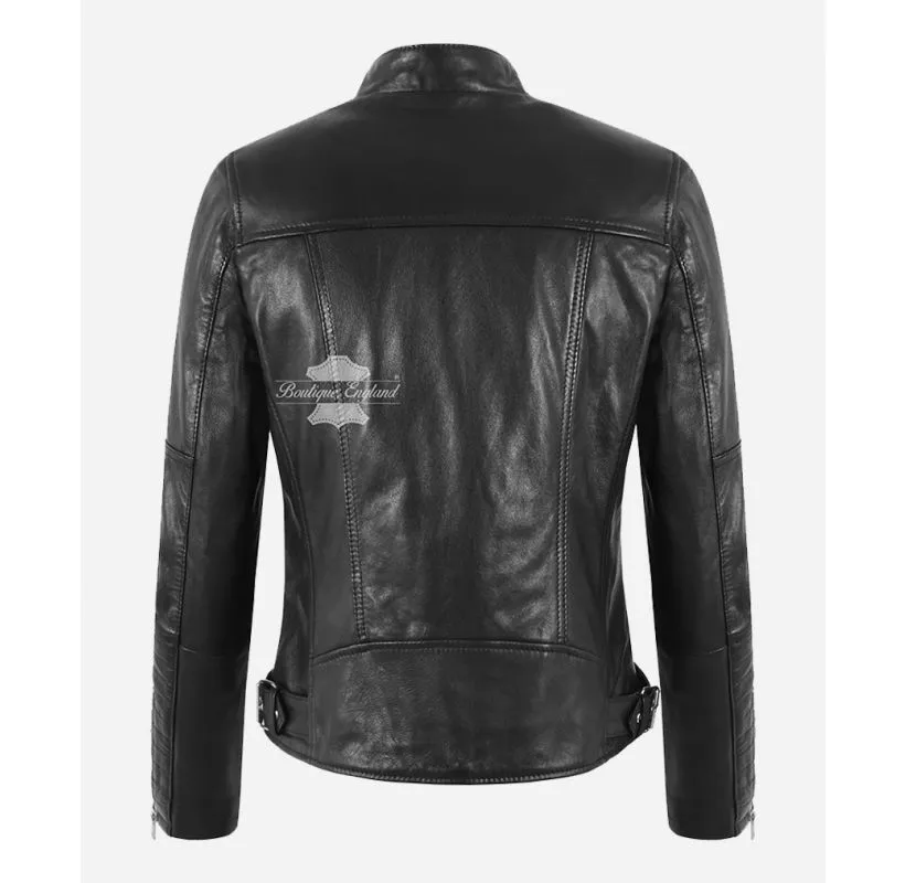 CHIC Ladies Biker Leather Jacket Lapel Collar Black Leather Jacket