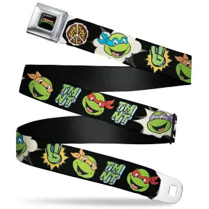Classic TEENAGE MUTANT NINJA TURTLES Logo Seatbelt Belt - Teenage Mutant Ninja Turtles Faces and Icons Black/Multi Color Webbing