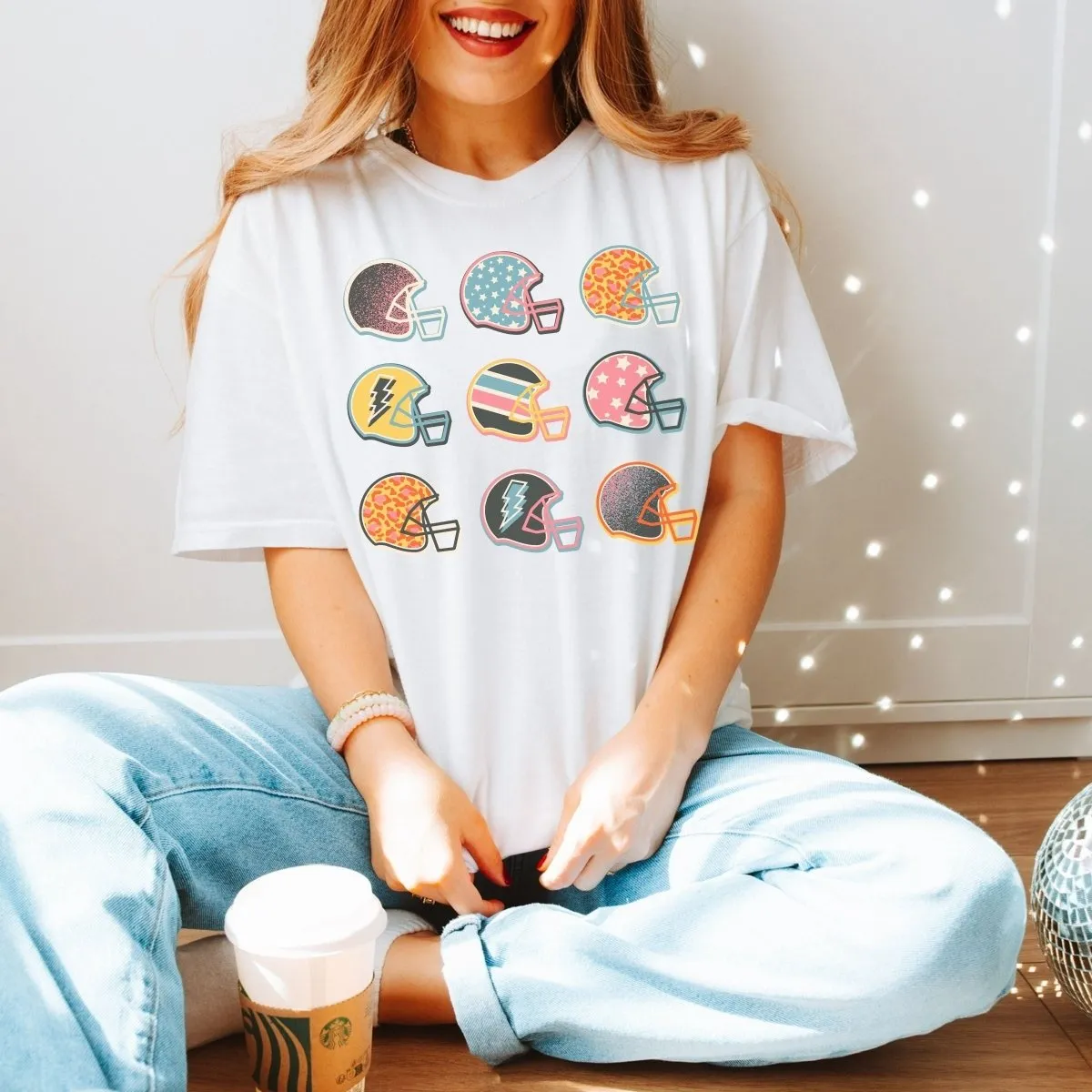 Colorful Football Helmets Comfort Color Wholesale Tee - Fast Shipping