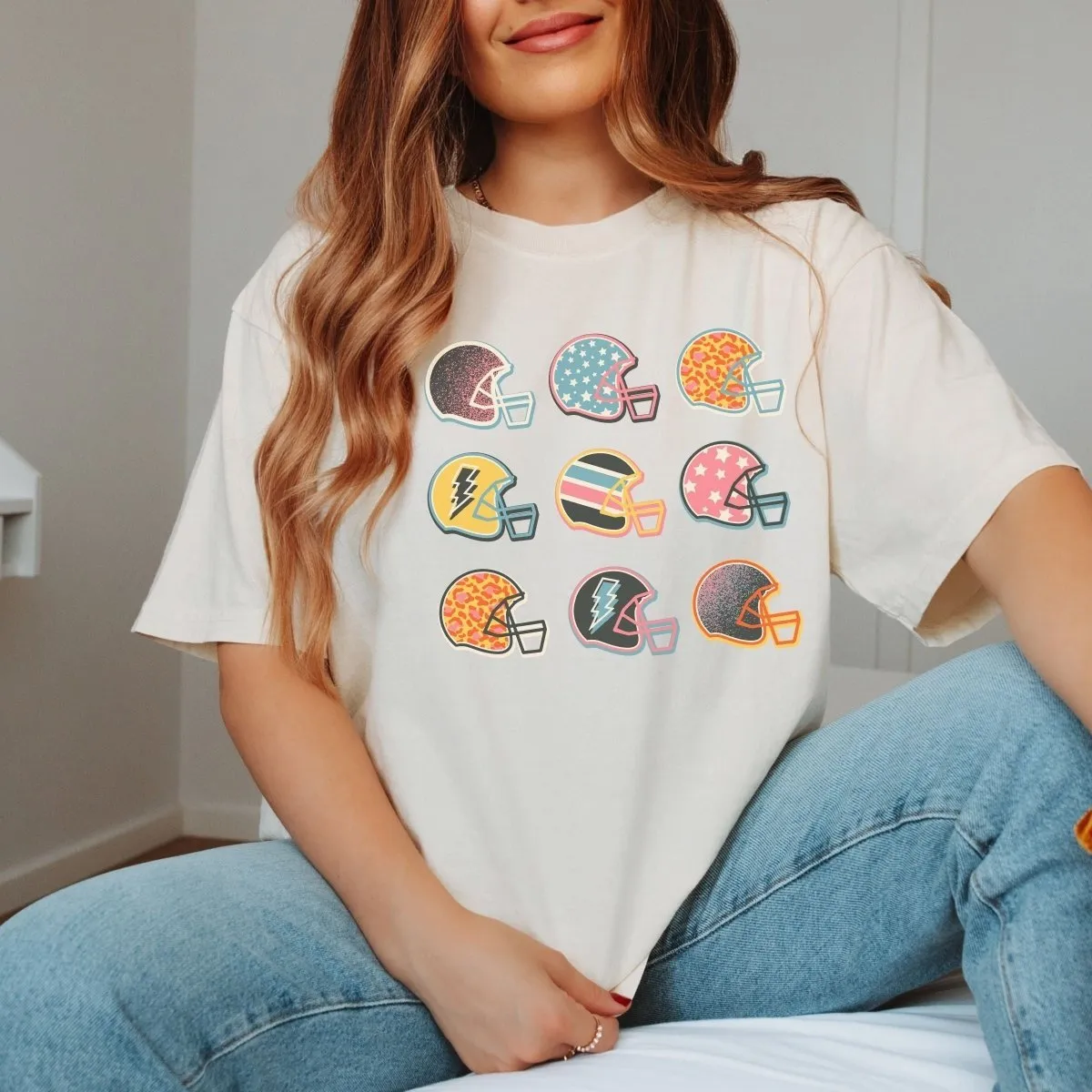 Colorful Football Helmets Comfort Color Wholesale Tee - Fast Shipping