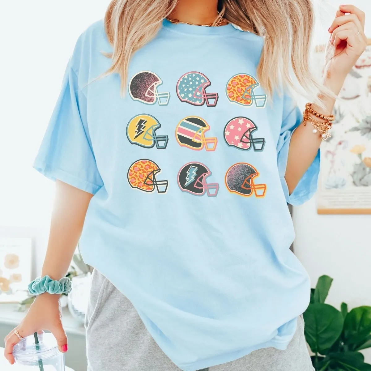 Colorful Football Helmets Comfort Color Wholesale Tee - Fast Shipping