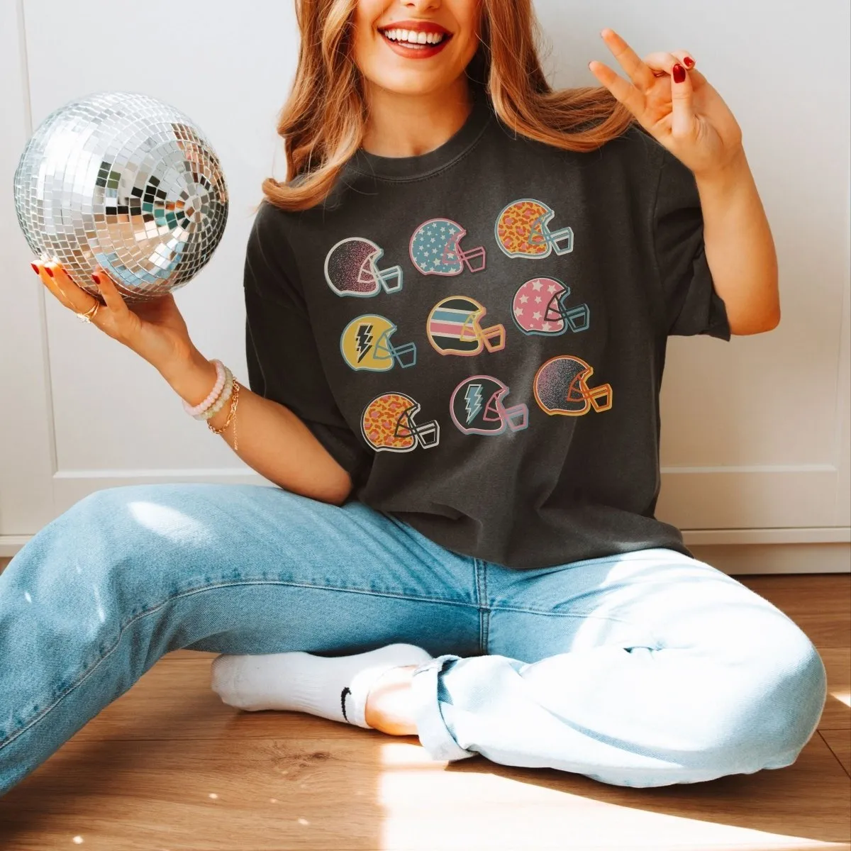 Colorful Football Helmets Comfort Color Wholesale Tee - Fast Shipping