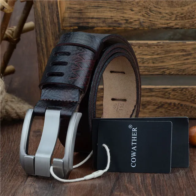 Cow genuine luxury leather men belts pin buckle