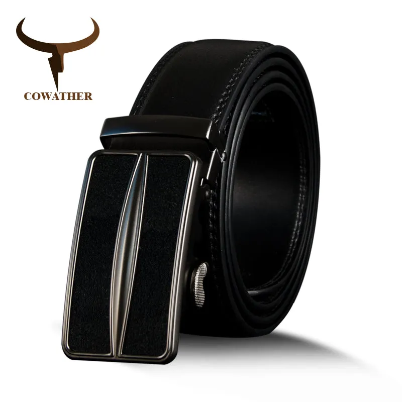 COWATHER Male Strap Black Cow Genuine Leather Belt For Men Business Men Cow Leather Belts Metal Automatic Buckle Fashion Strap