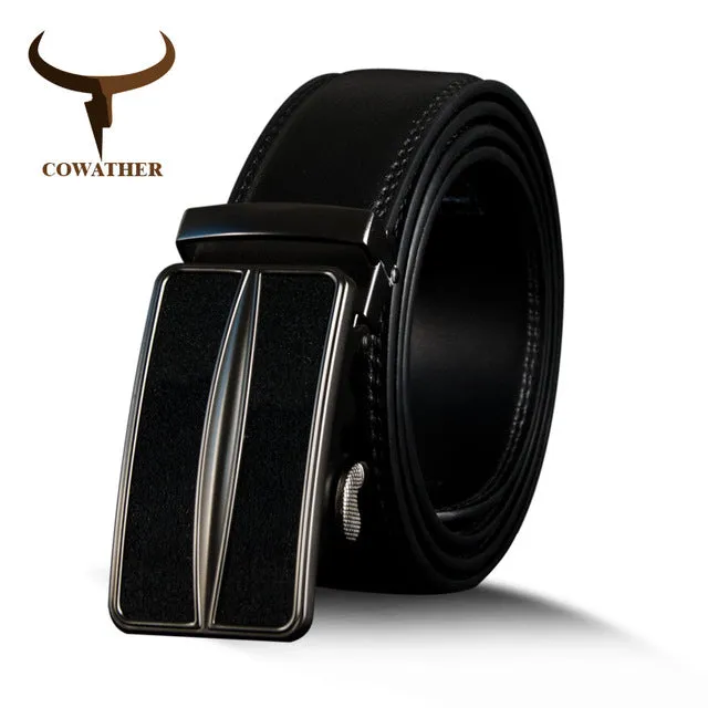 COWATHER Male Strap Black Cow Genuine Leather Belt For Men Business Men Cow Leather Belts Metal Automatic Buckle Fashion Strap