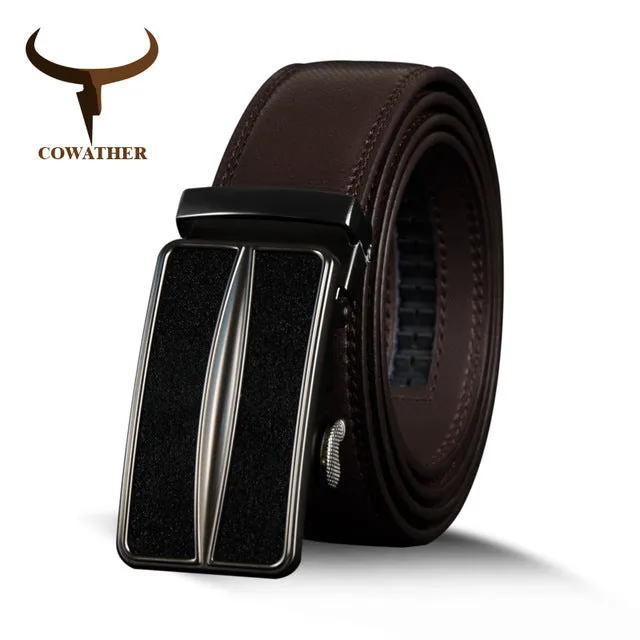 COWATHER Male Strap Black Cow Genuine Leather Belt For Men Business Men Cow Leather Belts Metal Automatic Buckle Fashion Strap