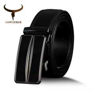 COWATHER Male Strap Black Cow Genuine Leather Belt For Men Business Men Cow Leather Belts Metal Automatic Buckle Fashion Strap