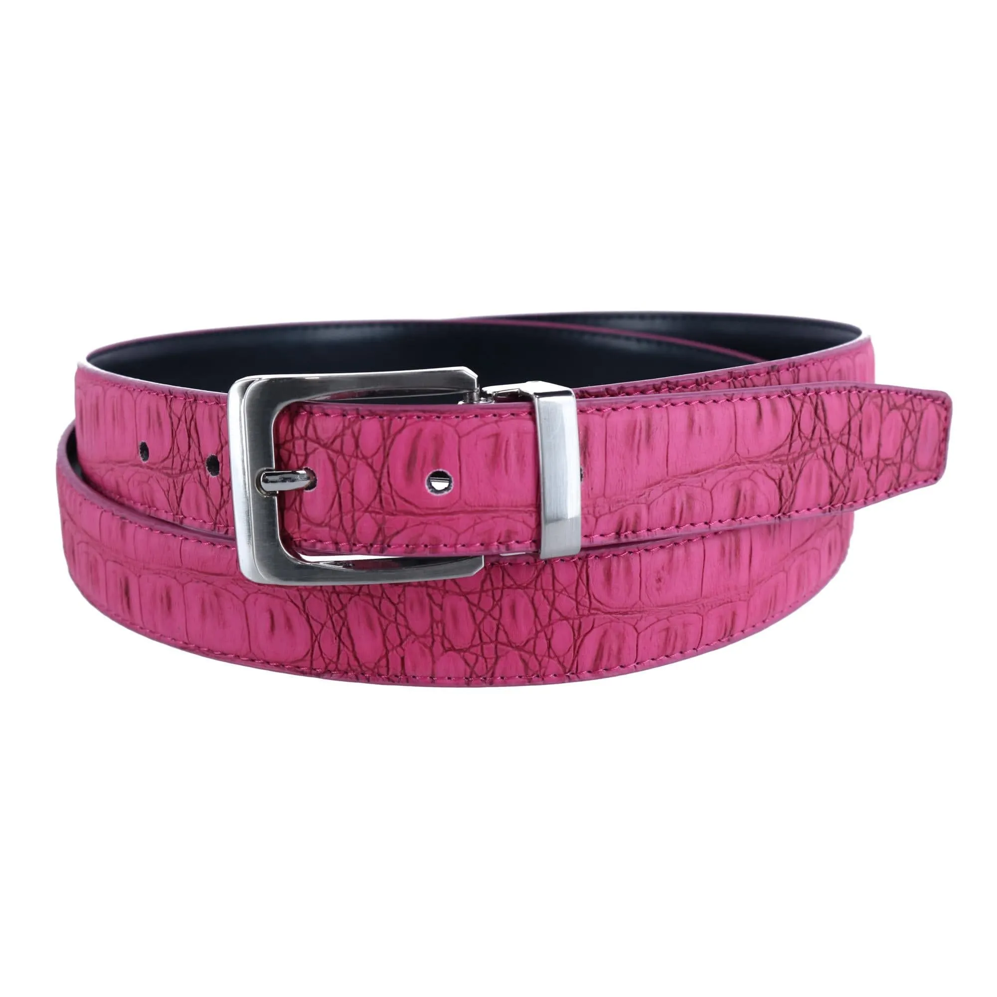 CTM® Leather Matte Reversible Croc Print Clamp on Buckle Belt