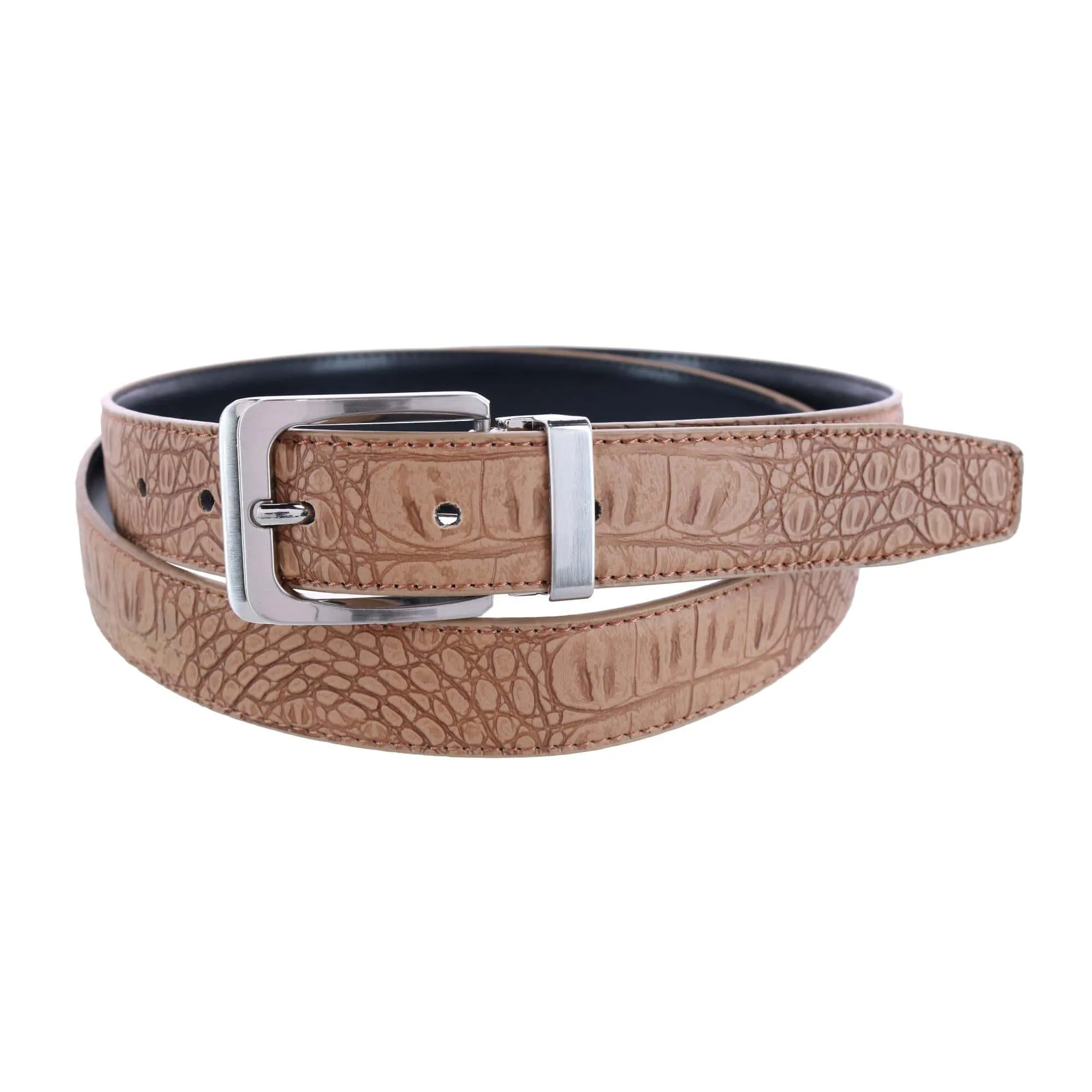 CTM® Leather Matte Reversible Croc Print Clamp on Buckle Belt
