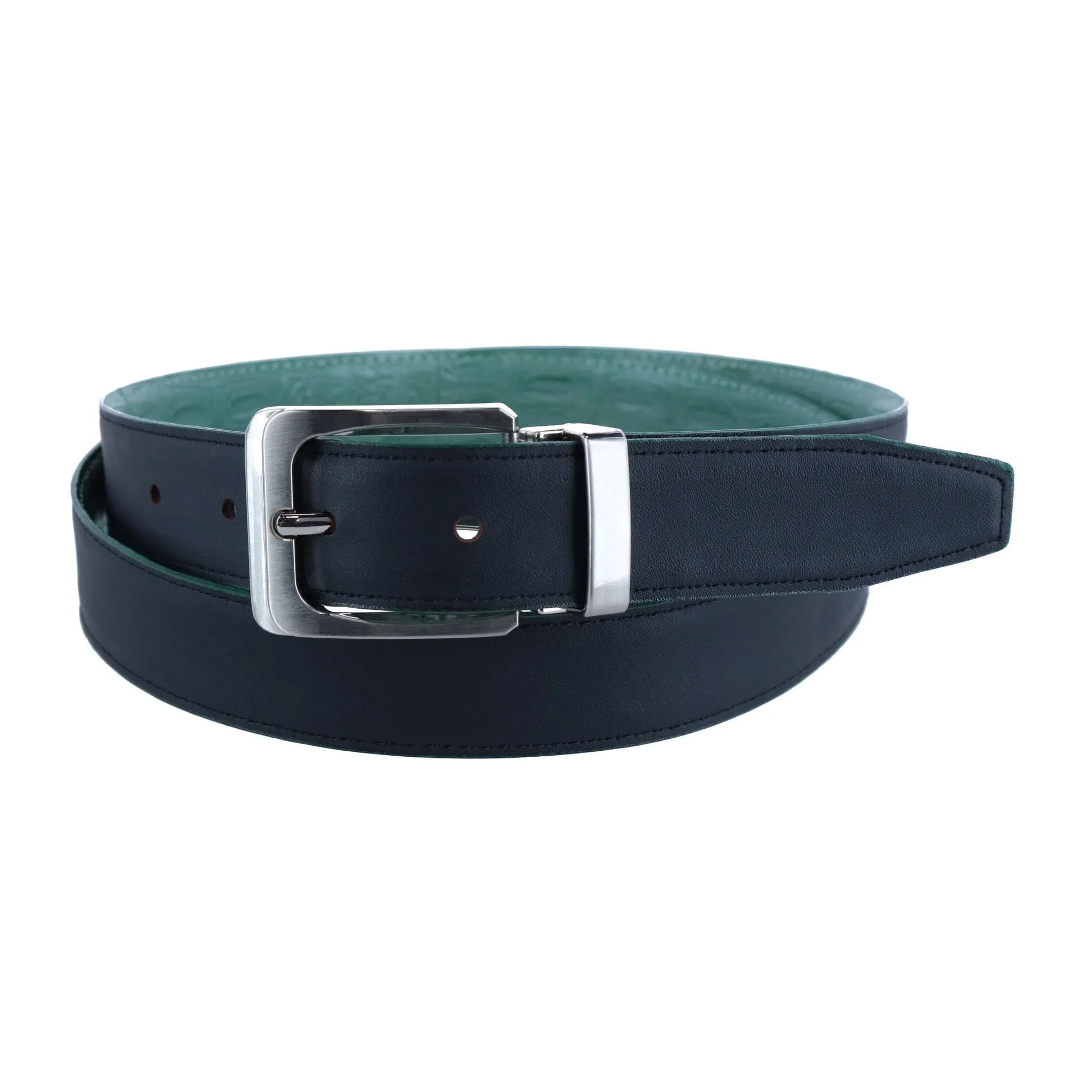 CTM® Leather Matte Reversible Croc Print Clamp on Buckle Belt