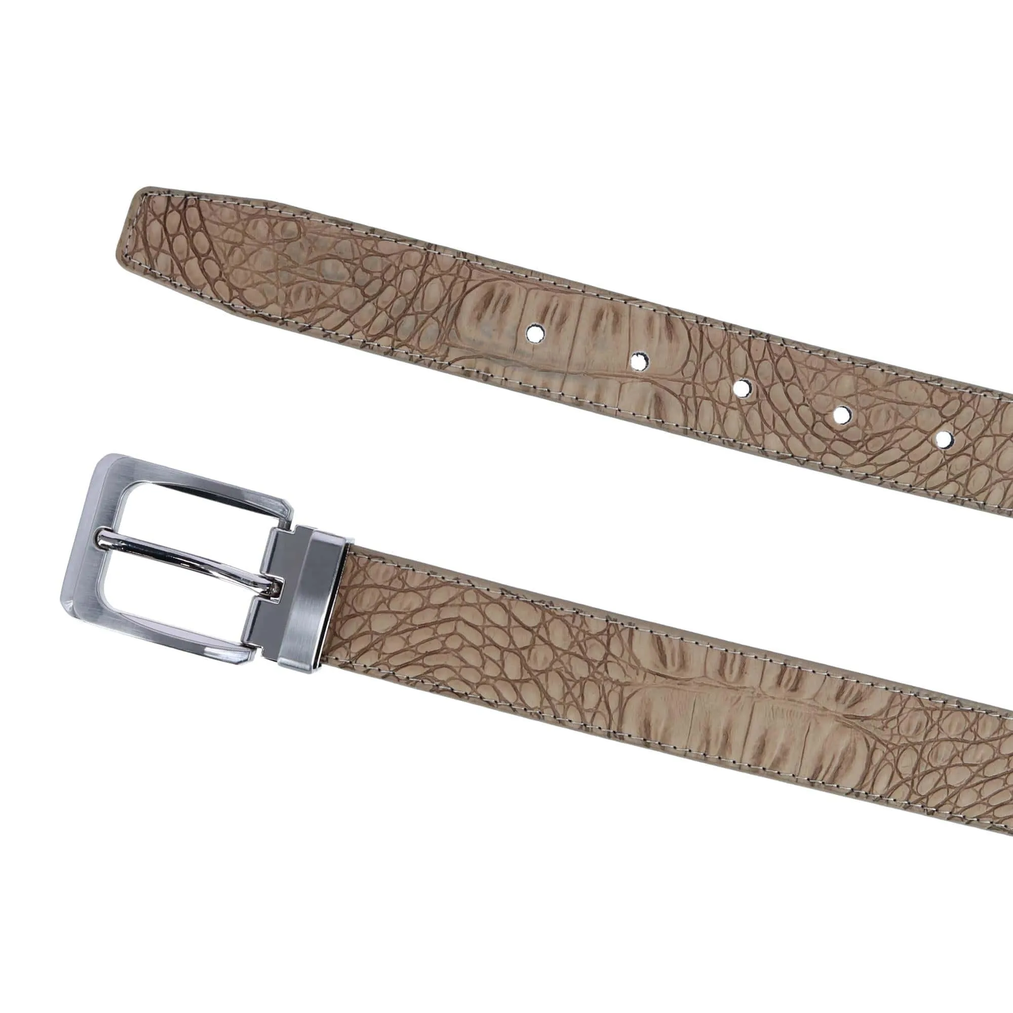 CTM® Leather Matte Reversible Croc Print Clamp on Buckle Belt