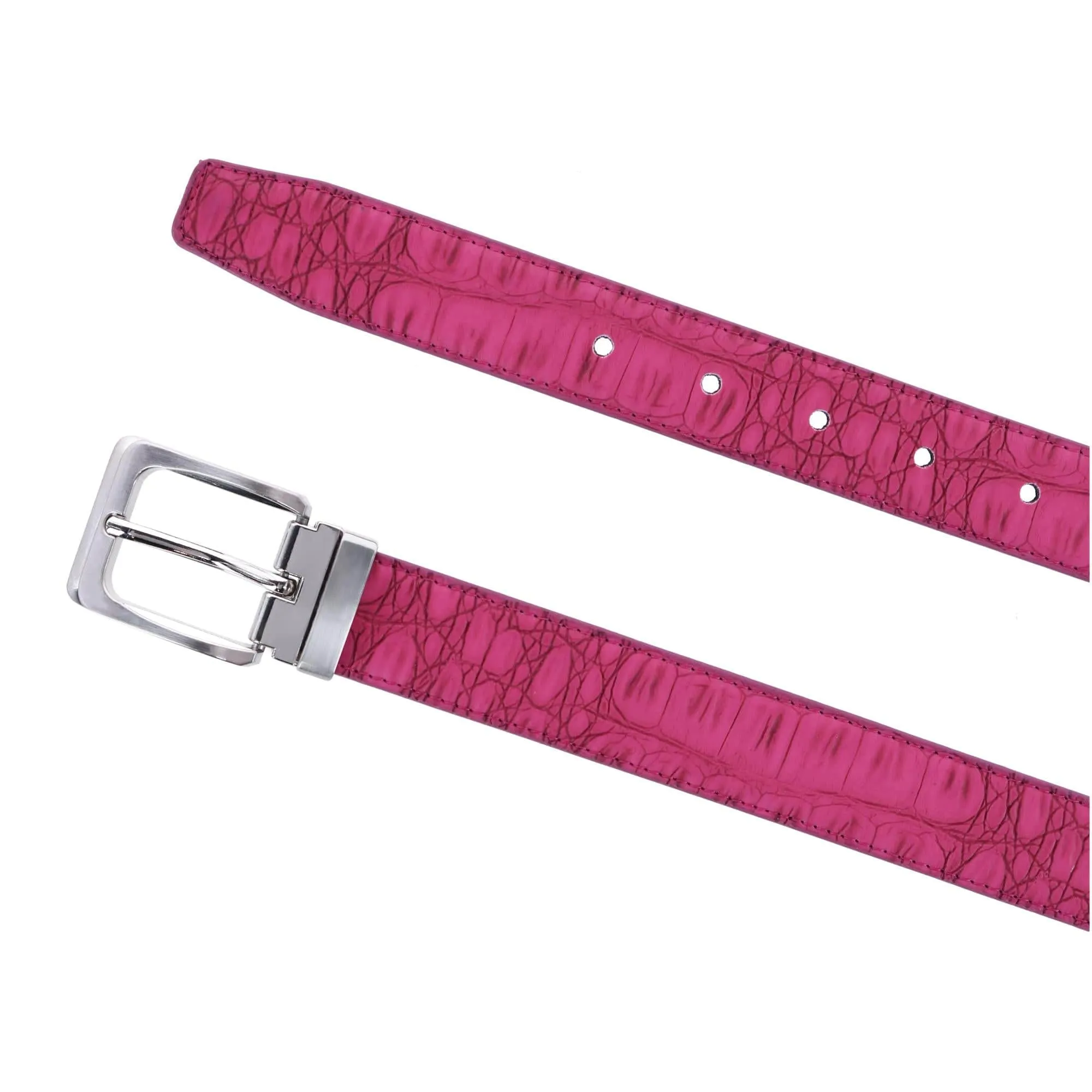 CTM® Leather Matte Reversible Croc Print Clamp on Buckle Belt
