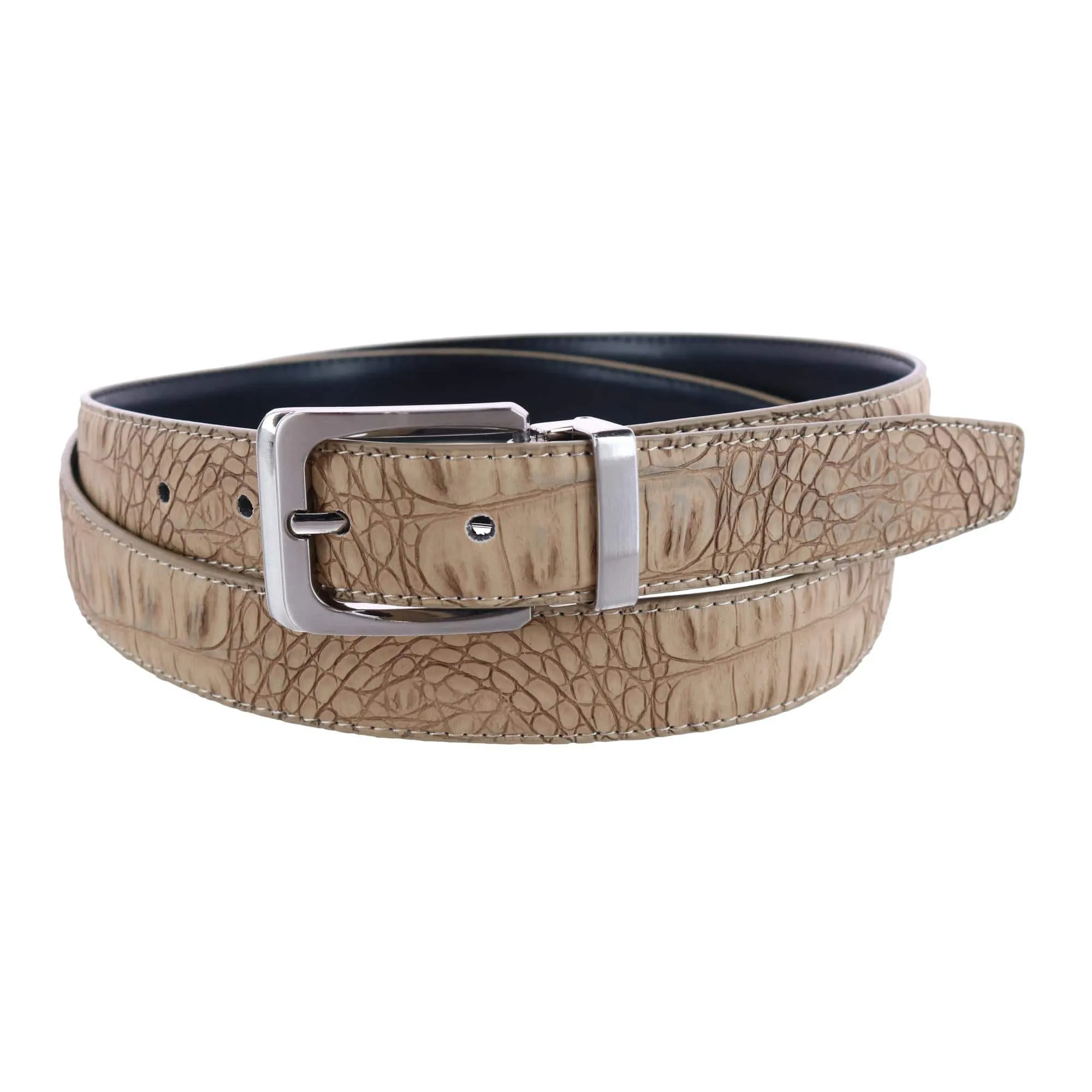 CTM® Leather Matte Reversible Croc Print Clamp on Buckle Belt