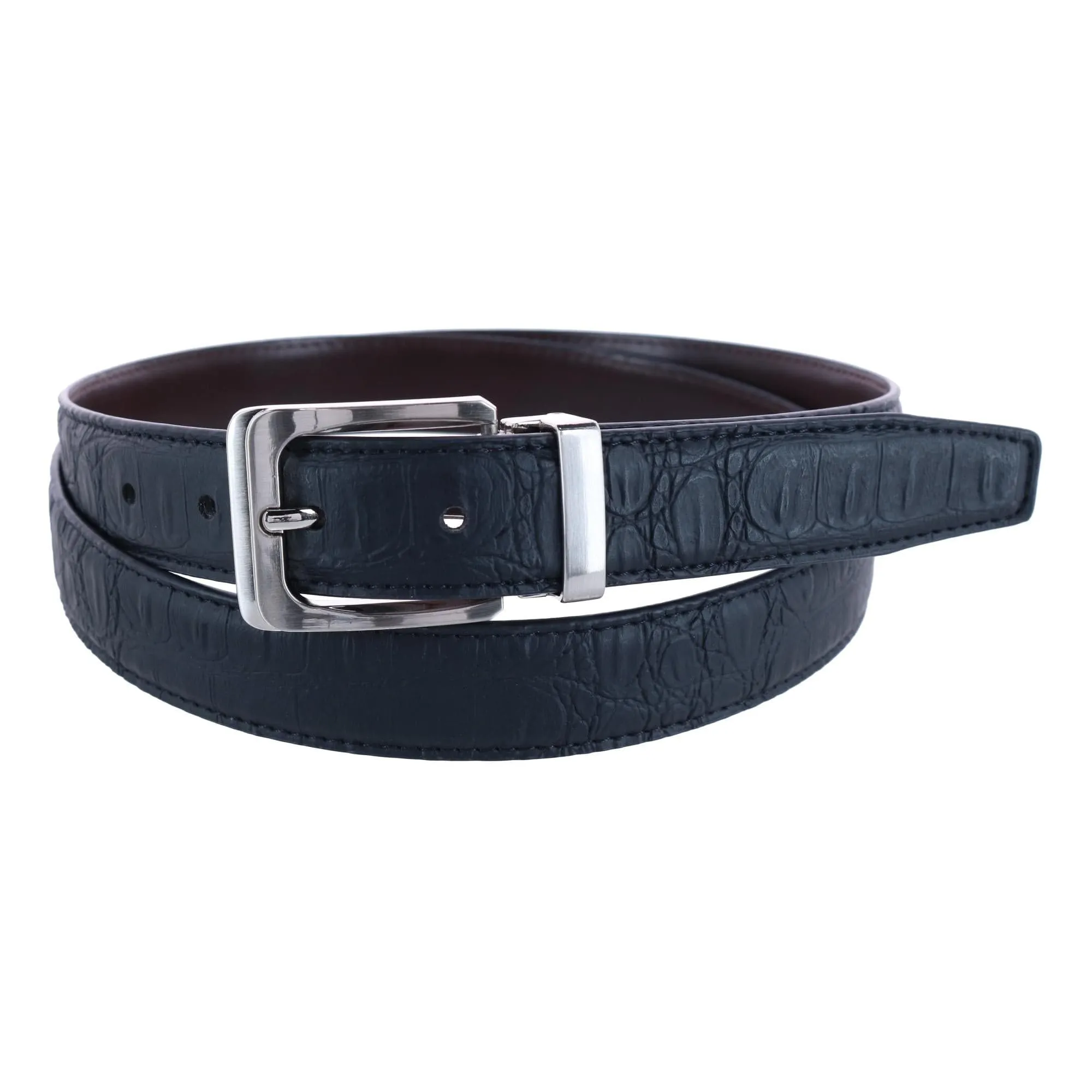 CTM® Leather Matte Reversible Croc Print Clamp on Buckle Belt