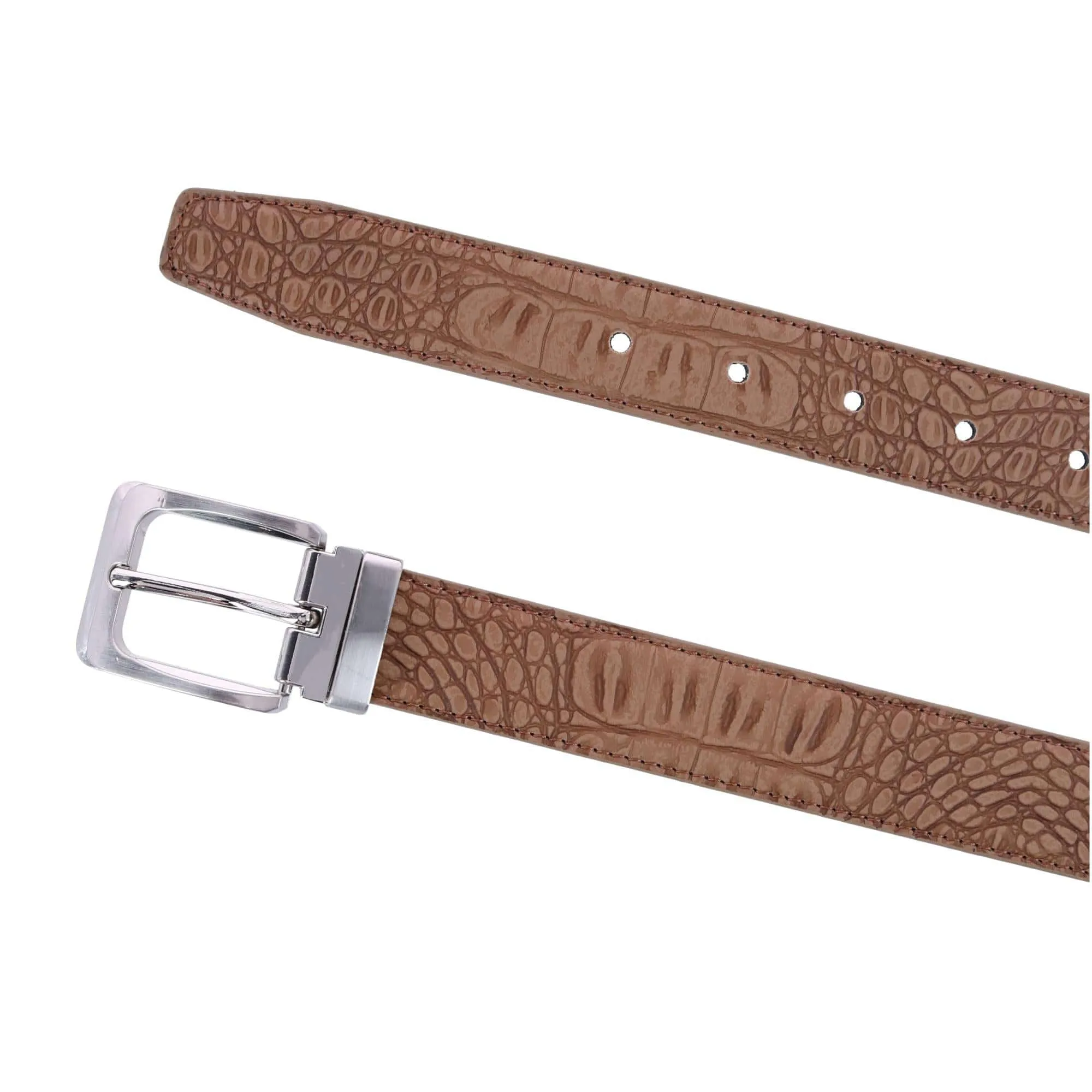 CTM® Leather Matte Reversible Croc Print Clamp on Buckle Belt