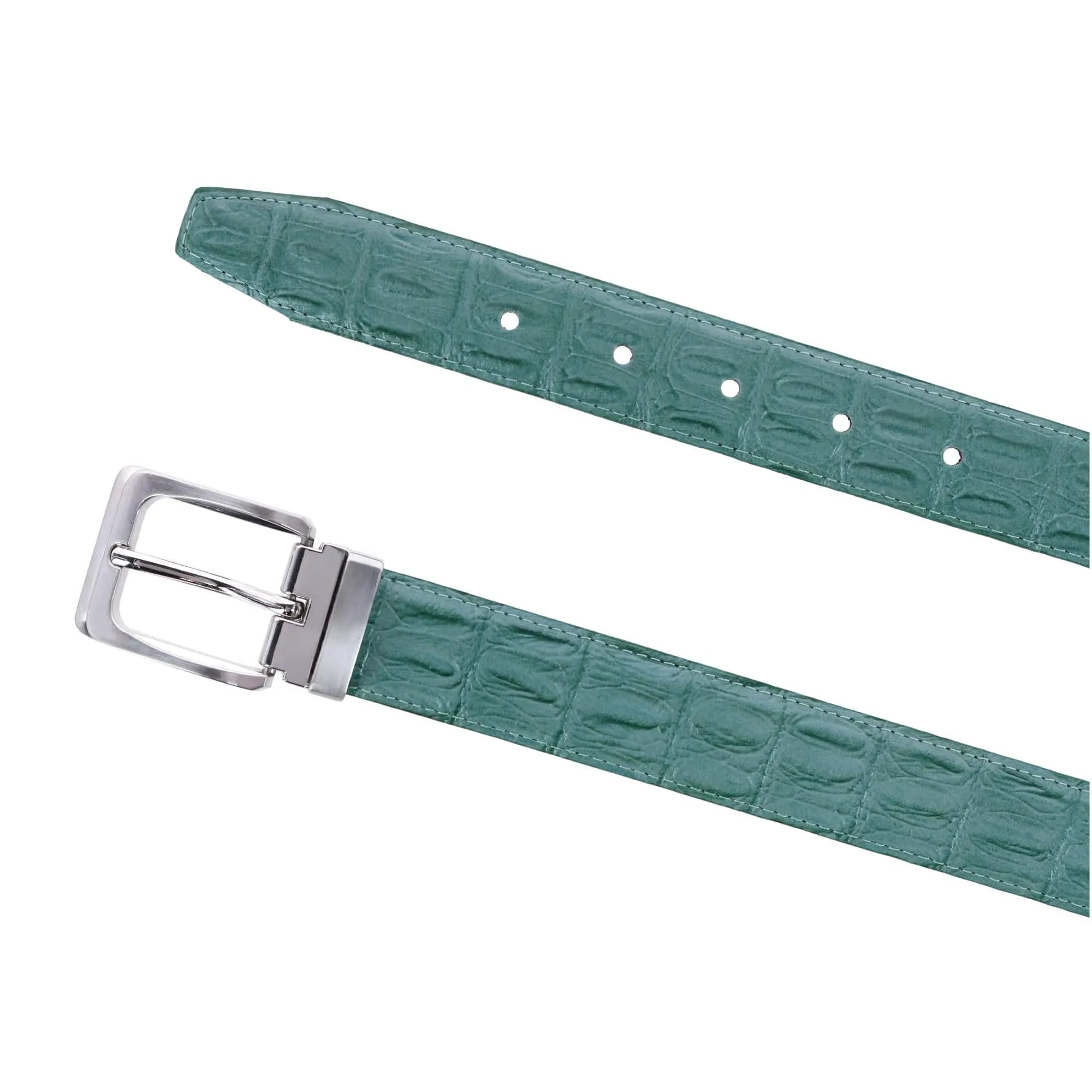 CTM® Leather Matte Reversible Croc Print Clamp on Buckle Belt
