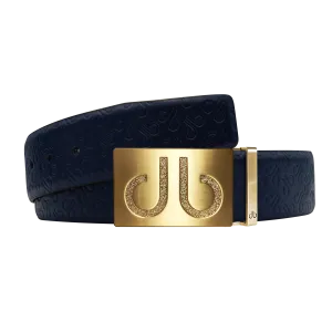 Dark Blue Db Icon Pattern Embossed Leather Belt With Gold Druh Db Classic Buckle
