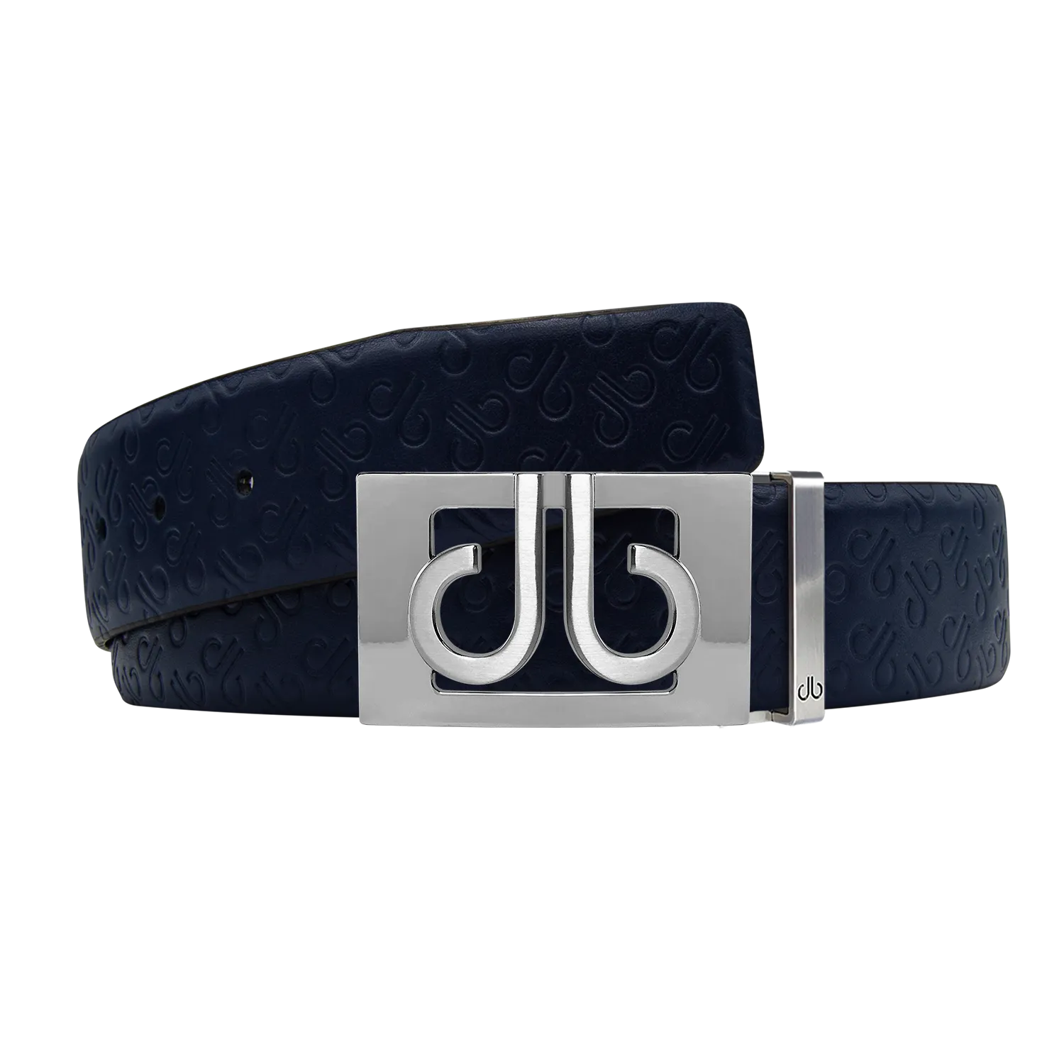 Dark Blue Db Icon Pattern Embossed Leather Belt With Silver Db Classic Thru Buckle