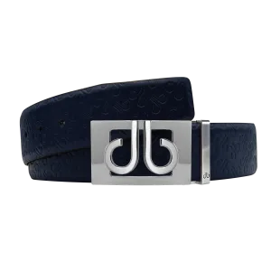Dark Blue Db Icon Pattern Embossed Leather Belt With Silver Db Classic Thru Buckle