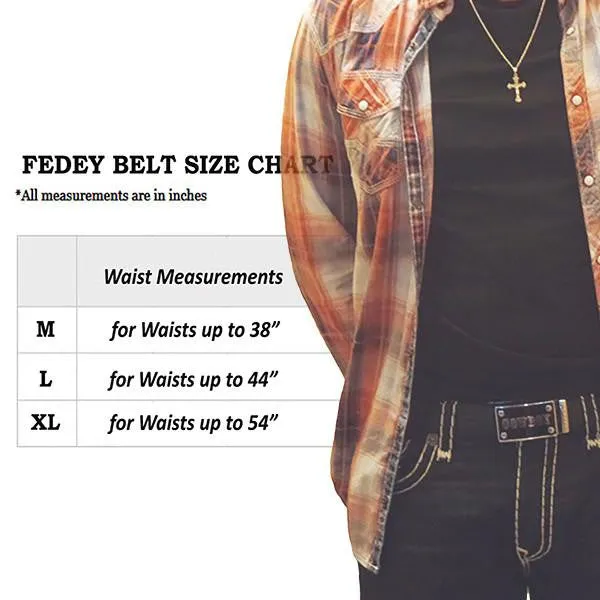 FEDEY Mens Classic Ratchet Leather Belt with UNITY Statement Buckle