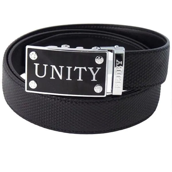 FEDEY Mens Classic Ratchet Leather Belt with UNITY Statement Buckle