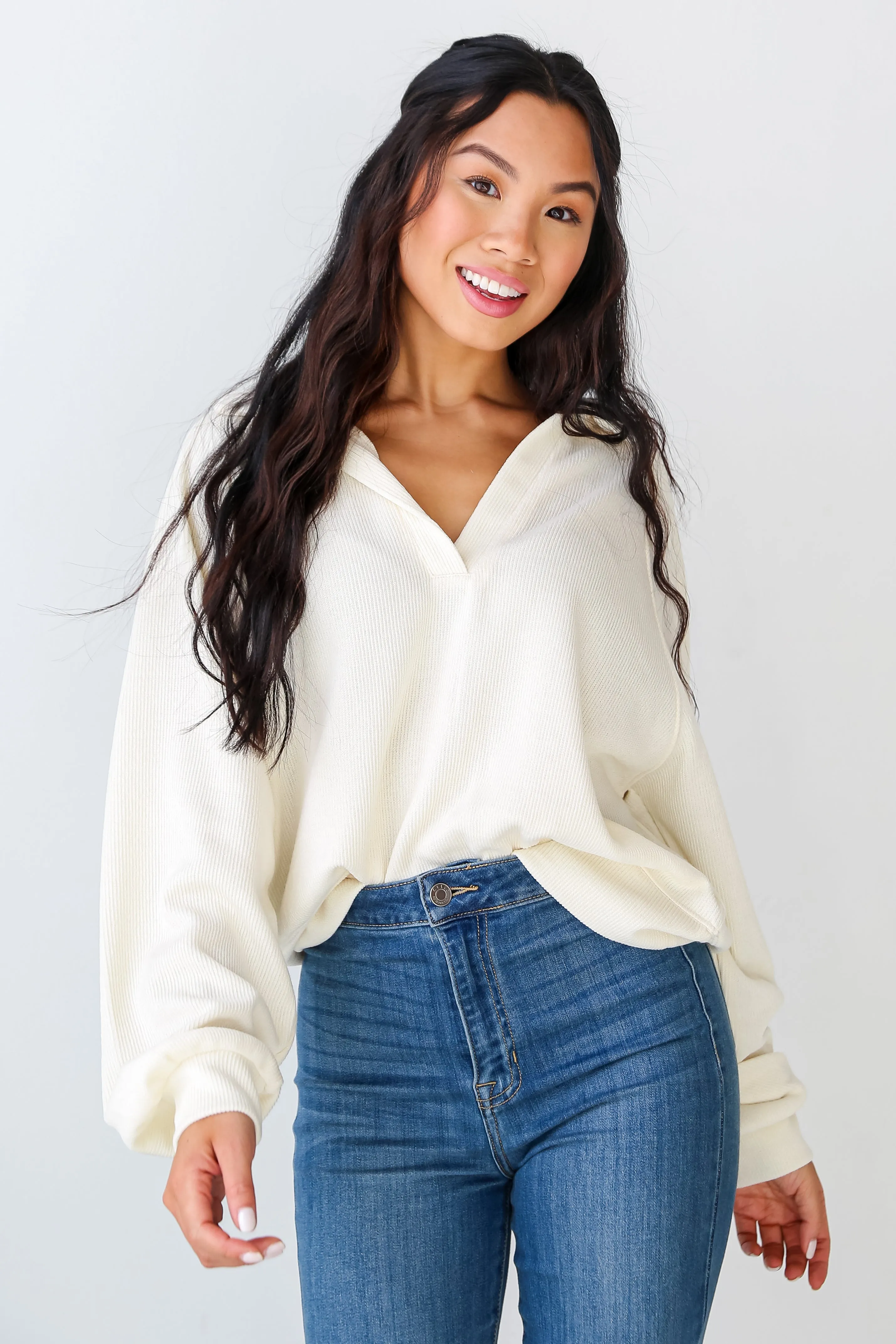 FINAL SALE - Charming Mood Off White Collared Pullover