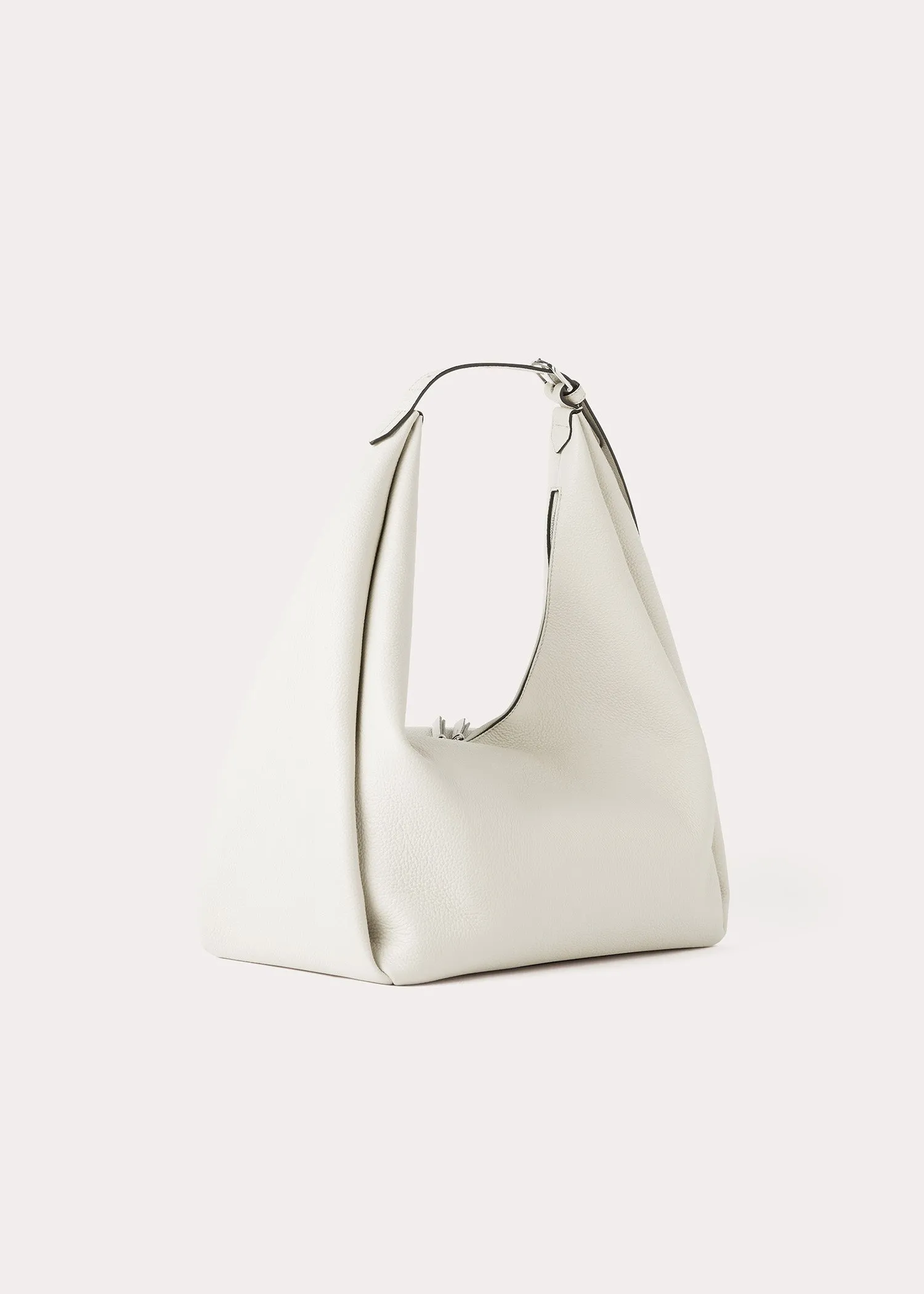 Grained-leather hobo bag milk