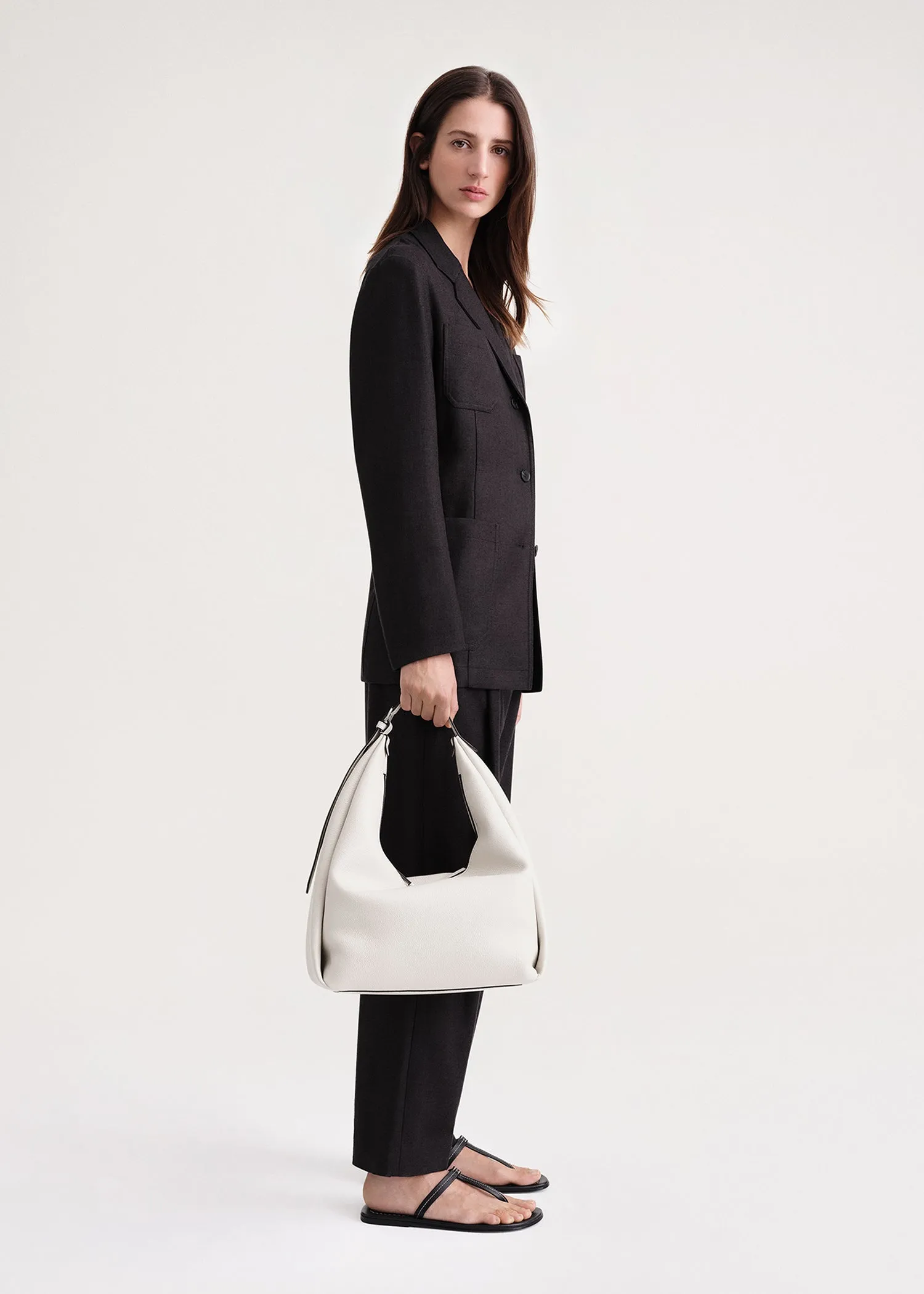 Grained-leather hobo bag milk
